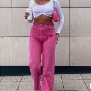 Zara Pink Flare Wide Leg Jeans